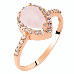 Δαχτυλίδι σταγόνα από ροζ χρυσό Κ14 με χαλαζία